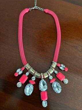 Vintage Statement Necklace -Hot Pink Mesh Metal.